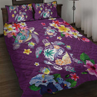 Hawaiian Turtles and Tropical Plants Quilt Bed Set Purple Watercolor LT03 Purple - Polynesian Pride