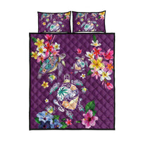 Hawaiian Turtles and Tropical Plants Quilt Bed Set Purple Watercolor LT03 - Polynesian Pride