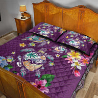 Hawaiian Turtles and Tropical Plants Quilt Bed Set Purple Watercolor LT03 - Polynesian Pride