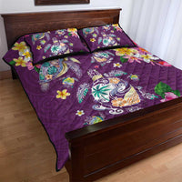 Hawaiian Turtles and Tropical Plants Quilt Bed Set Purple Watercolor LT03 - Polynesian Pride