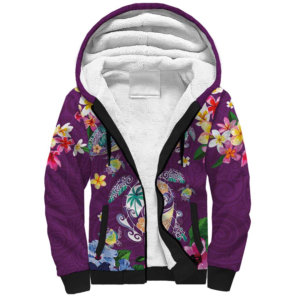 Hawaiian Turtles and Tropical Plants Sherpa Hoodie Purple Watercolor LT03 Unisex Purple - Polynesian Pride