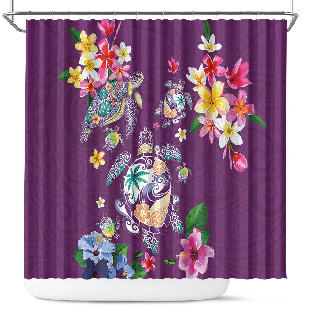 Hawaiian Turtles and Tropical Plants Shower Curtain Purple Watercolor LT03 Purple - Polynesian Pride