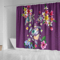 Hawaiian Turtles and Tropical Plants Shower Curtain Purple Watercolor