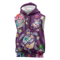 Hawaiian Turtles and Tropical Plants Sleeveless Hoodie Purple Watercolor LT03 Purple - Polynesian Pride
