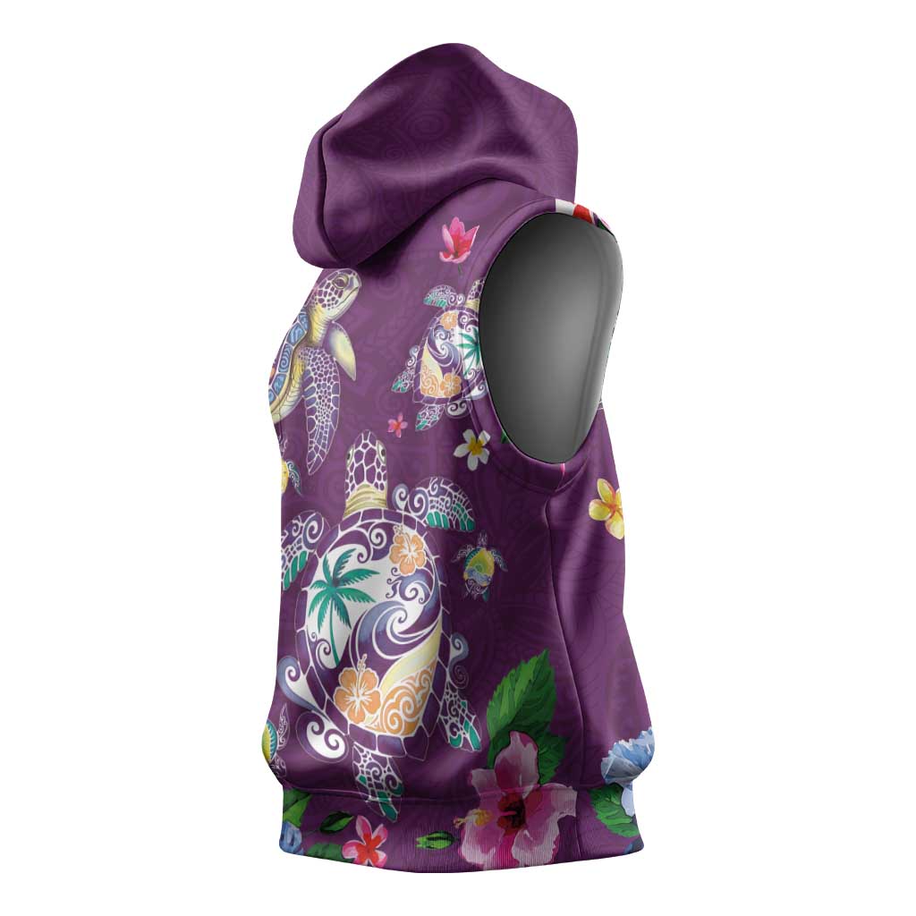 Hawaiian Turtles and Tropical Plants Sleeveless Hoodie Purple Watercolor LT03 - Polynesian Pride