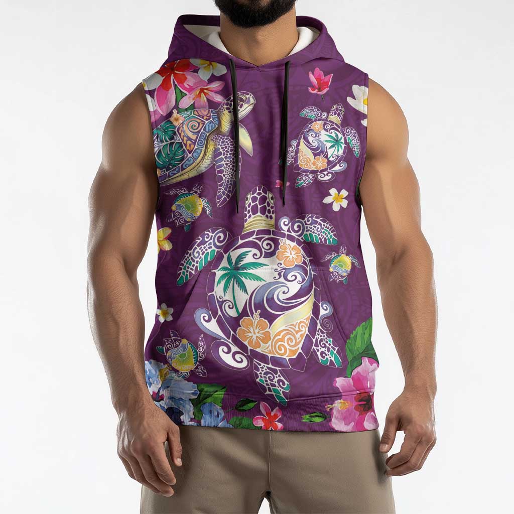 Hawaiian Turtles and Tropical Plants Sleeveless Hoodie Purple Watercolor LT03 - Polynesian Pride
