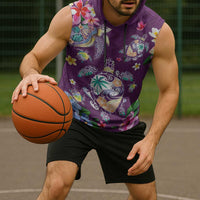 Hawaiian Turtles and Tropical Plants Sleeveless Hoodie Purple Watercolor LT03 - Polynesian Pride