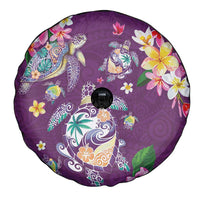 Hawaiian Turtles and Tropical Plants Spare Tire Cover Purple Watercolor