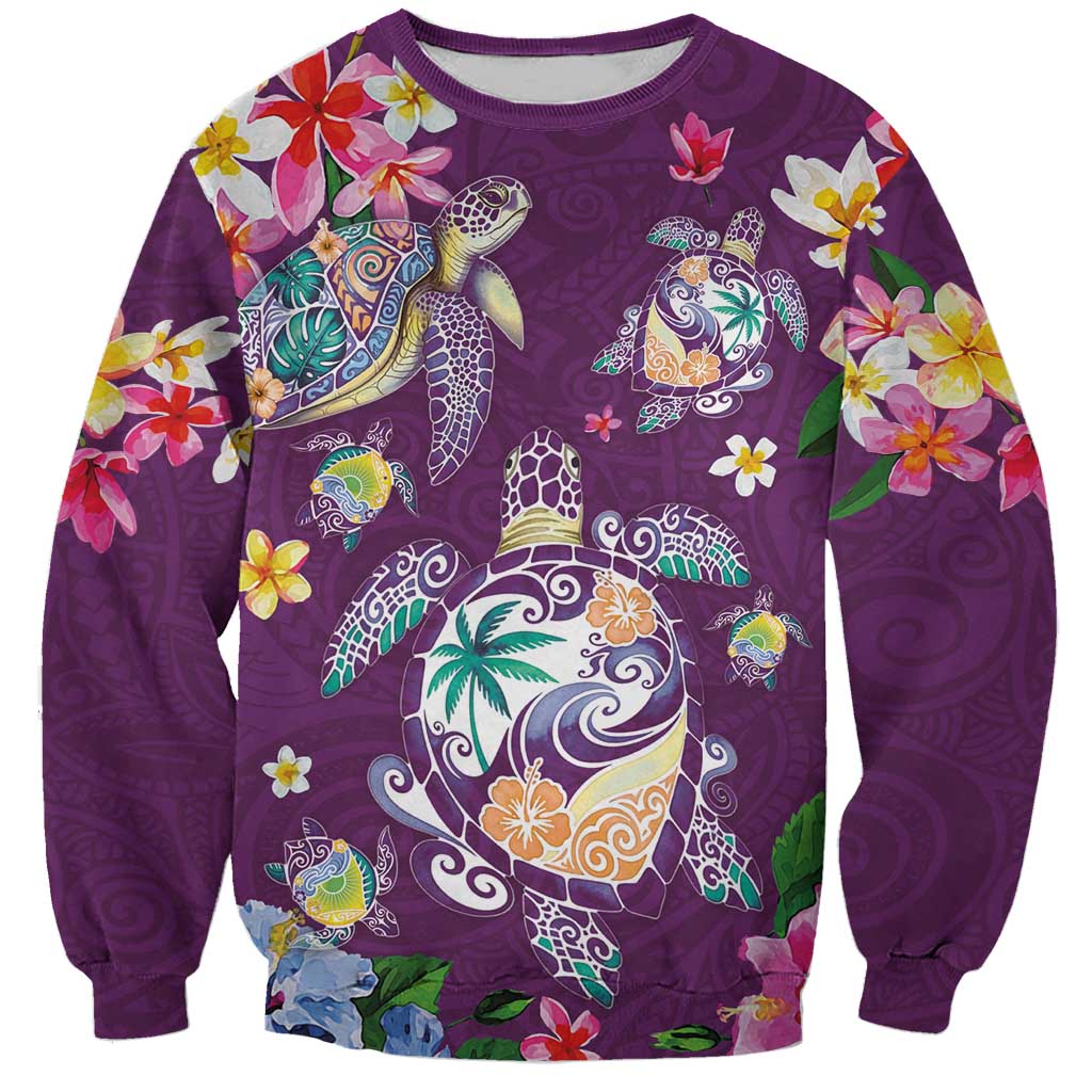 Hawaiian Turtles and Tropical Plants Sweatshirt Purple Watercolor LT03 Unisex Purple - Polynesian Pride