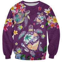 Hawaiian Turtles and Tropical Plants Sweatshirt Purple Watercolor LT03 Unisex Purple - Polynesian Pride