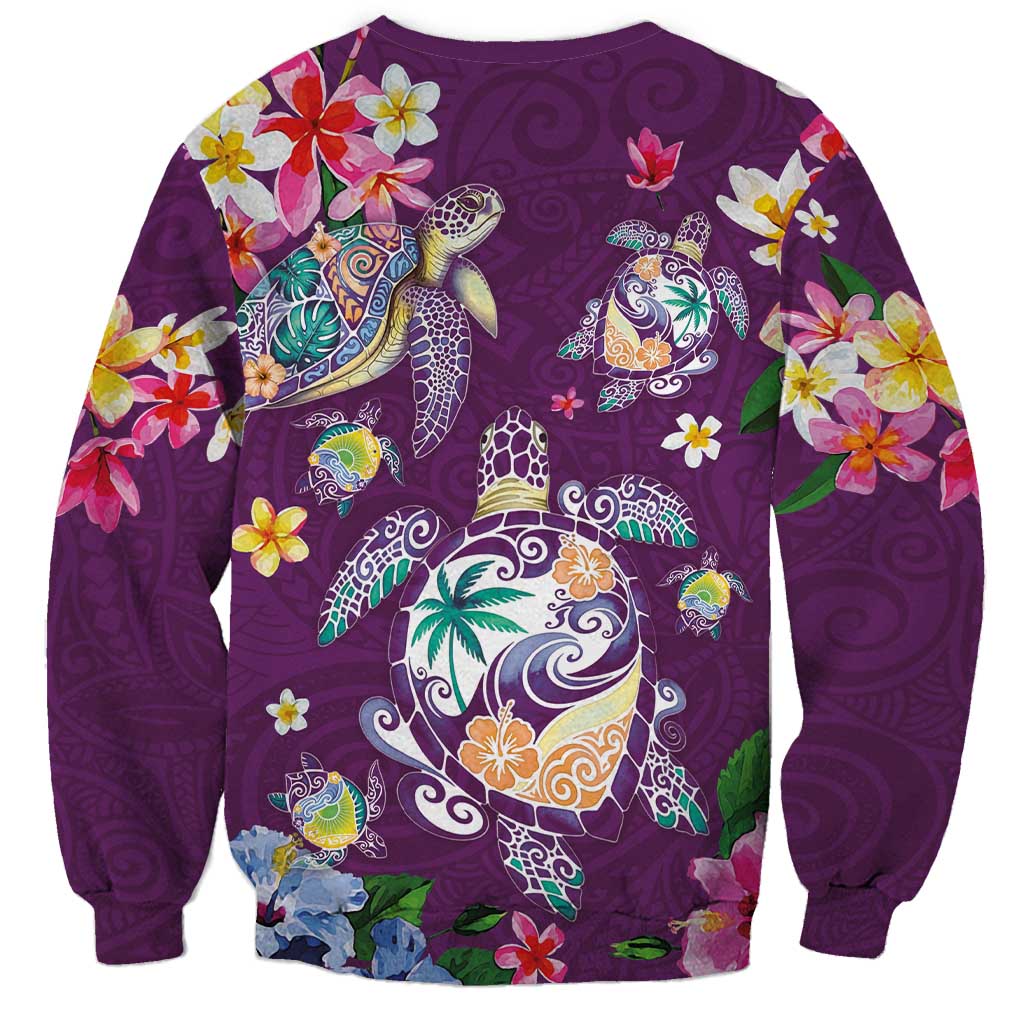 Hawaiian Turtles and Tropical Plants Sweatshirt Purple Watercolor LT03 - Polynesian Pride