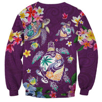 Hawaiian Turtles and Tropical Plants Sweatshirt Purple Watercolor LT03 - Polynesian Pride