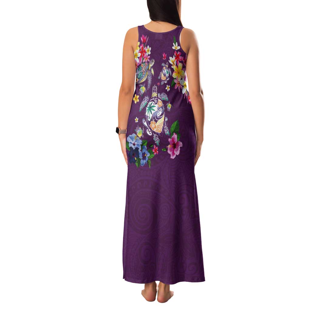 Hawaiian Turtles and Tropical Plants Tank Maxi Dress Purple Watercolor