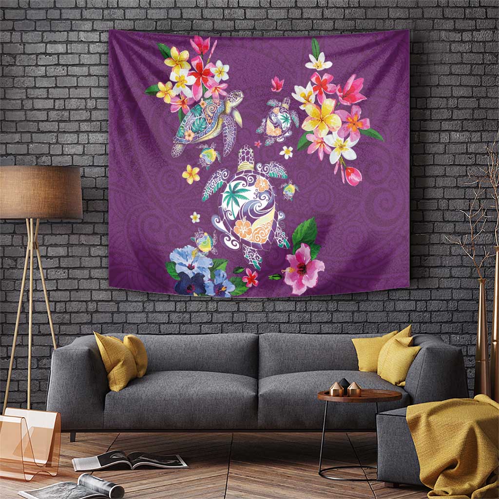 Hawaiian Turtles and Tropical Plants Tapestry Purple Watercolor LT03 Purple - Polynesian Pride