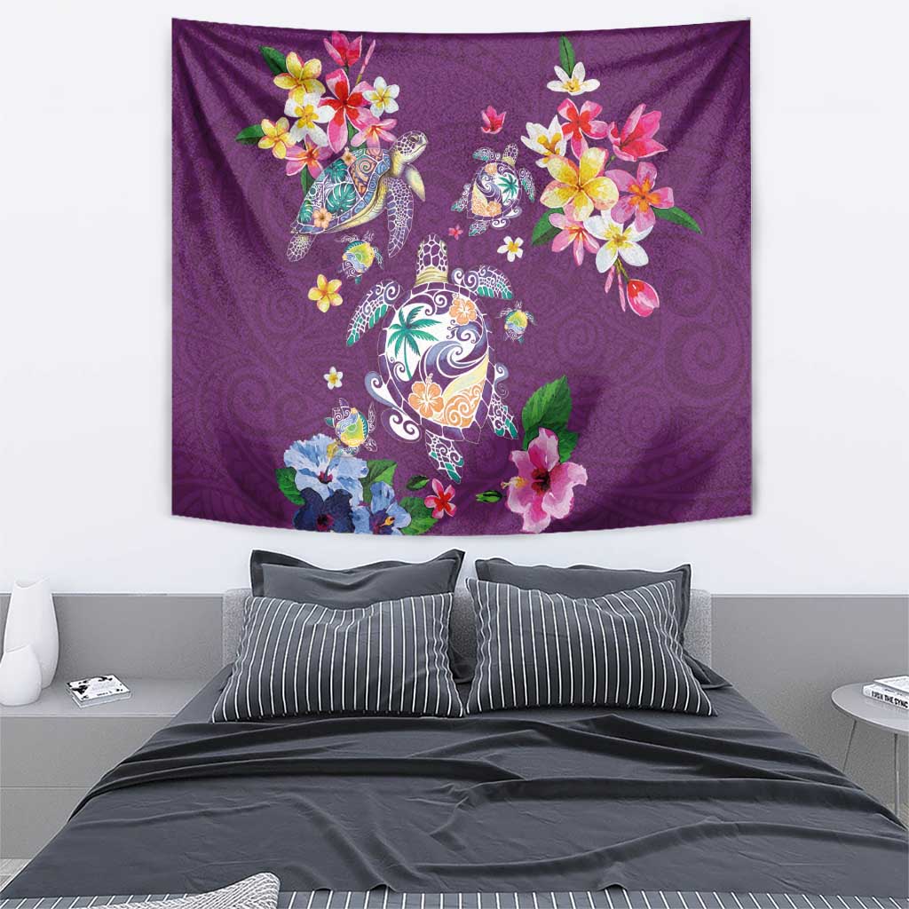 Hawaiian Turtles and Tropical Plants Tapestry Purple Watercolor LT03 - Polynesian Pride