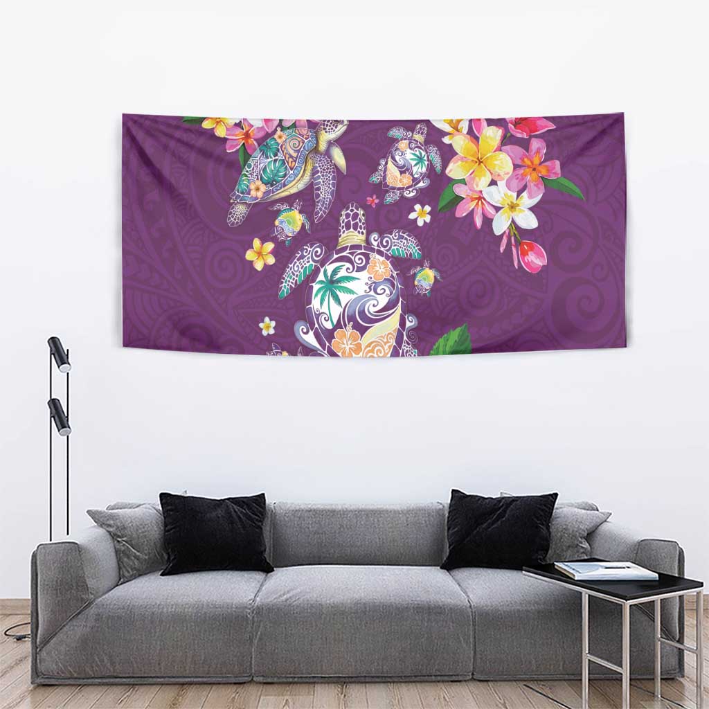 Hawaiian Turtles and Tropical Plants Tapestry Purple Watercolor LT03 - Polynesian Pride