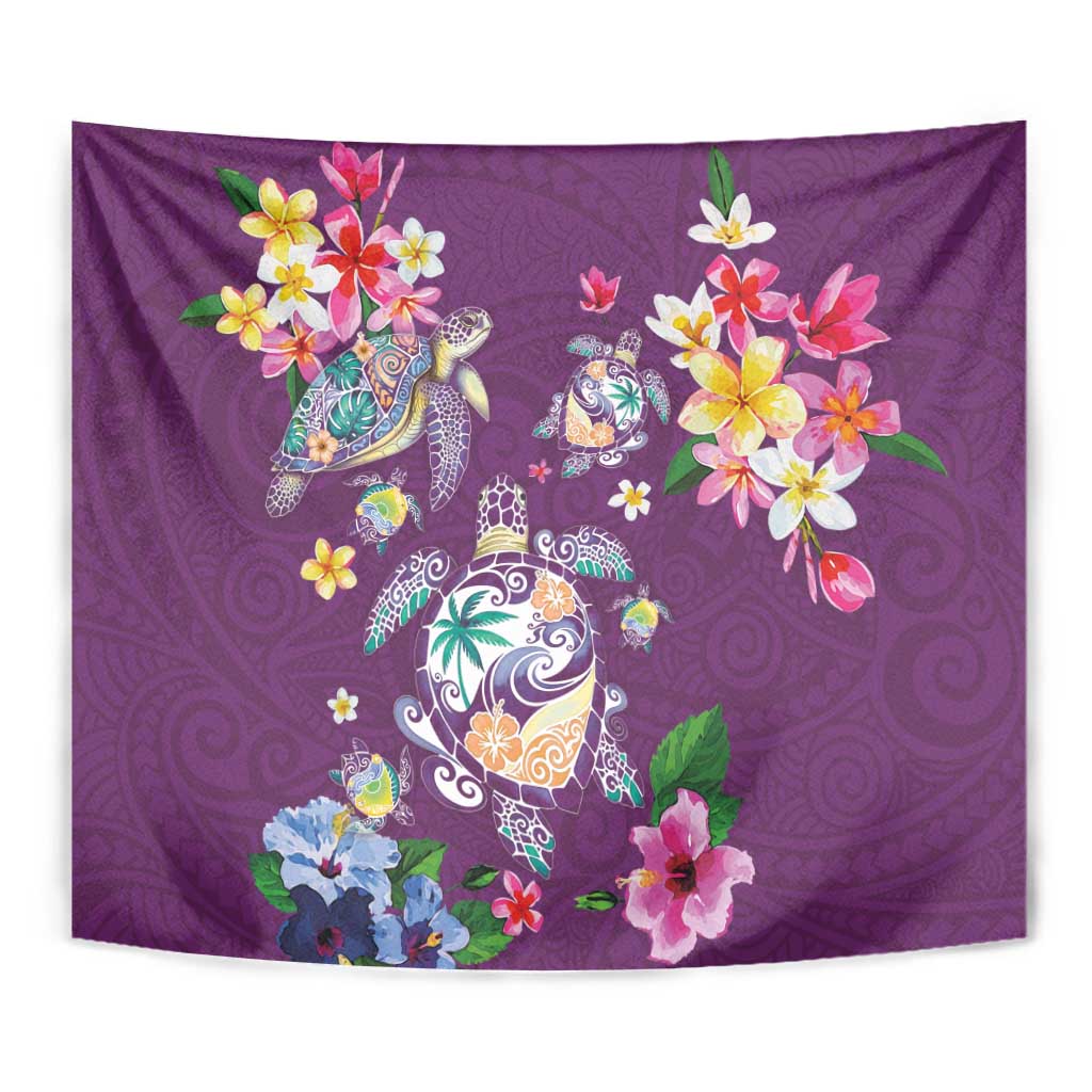 Hawaiian Turtles and Tropical Plants Tapestry Purple Watercolor LT03 - Polynesian Pride