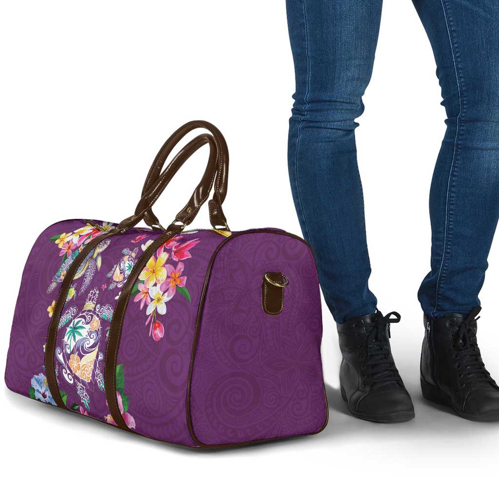 Hawaiian Turtles and Tropical Plants Travel Bag Purple Watercolor