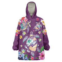 Hawaiian Turtles and Tropical Plants Wearable Blanket Hoodie Purple Watercolor LT03 One Size Purple - Polynesian Pride
