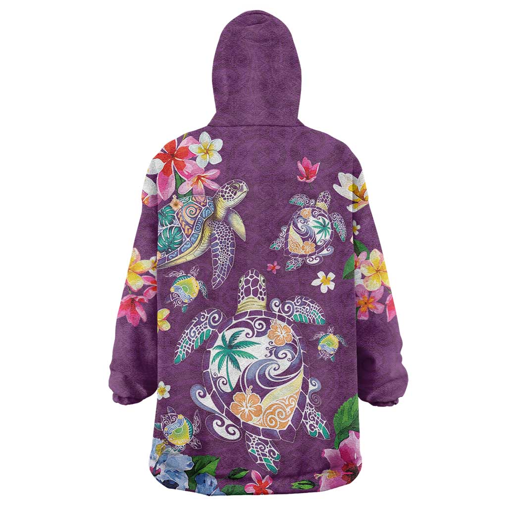Hawaiian Turtles and Tropical Plants Wearable Blanket Hoodie Purple Watercolor LT03 - Polynesian Pride