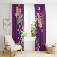 Hawaiian Turtles and Tropical Plants Window Curtain Purple Watercolor