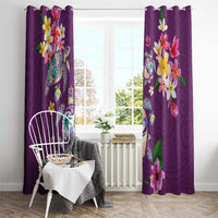 Hawaiian Turtles and Tropical Plants Window Curtain Purple Watercolor