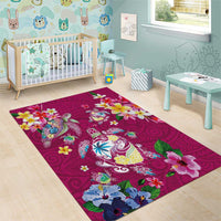 Hawaiian Turtles and Tropical Plants Area Rug Pink Watercolor LT03 - Polynesian Pride