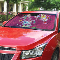 Hawaiian Turtles and Tropical Plants Auto Sun Shade Pink Watercolor