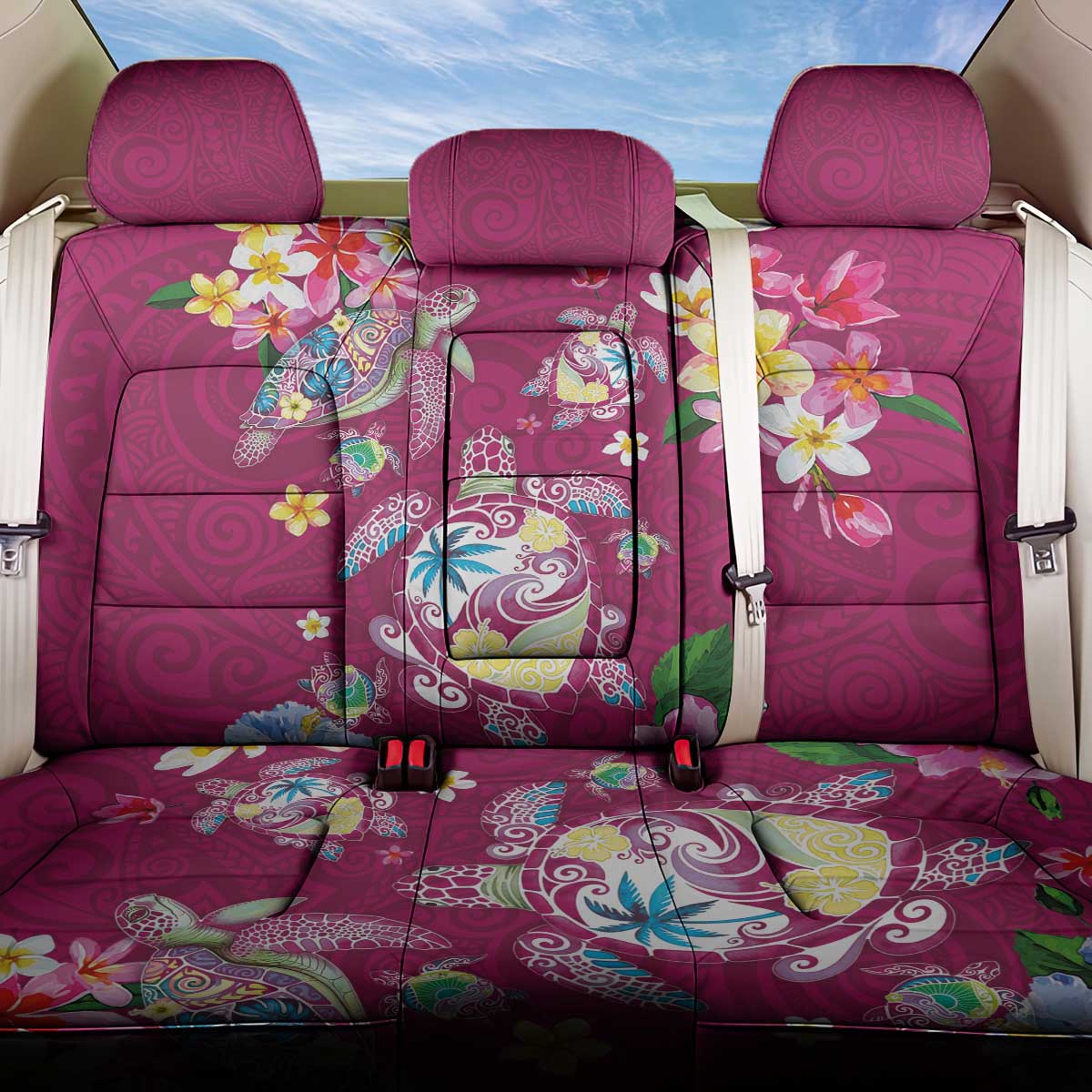 Hawaiian Turtles and Tropical Plants Back Car Seat Cover Pink Watercolor LT03 One Size Pink - Polynesian Pride
