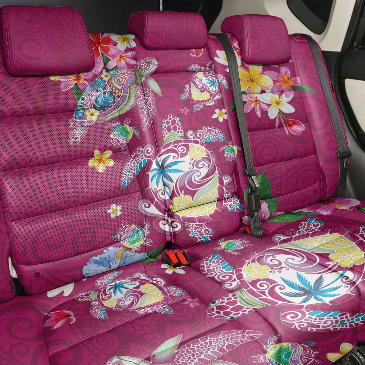 Hawaiian Turtles and Tropical Plants Back Car Seat Cover Pink Watercolor LT03 - Polynesian Pride