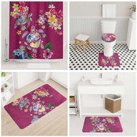 Hawaiian Turtles and Tropical Plants Bathroom Set Pink Watercolor
