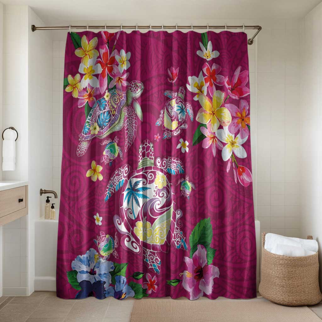Hawaiian Turtles and Tropical Plants Bathroom Set Pink Watercolor