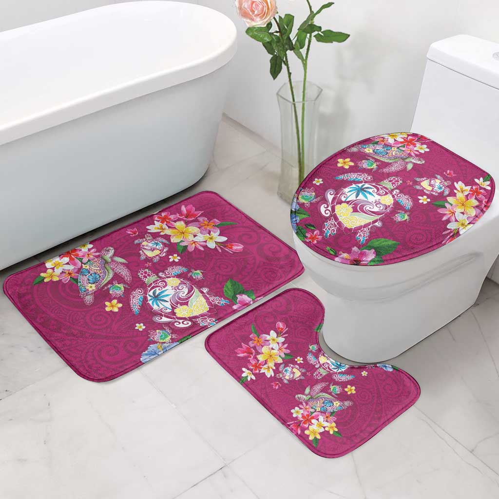 Hawaiian Turtles and Tropical Plants Bathroom Set Pink Watercolor