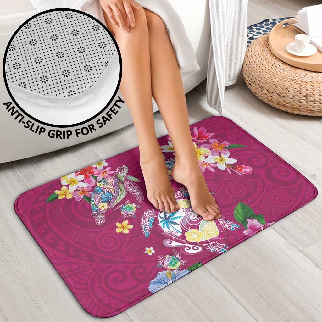 Hawaiian Turtles and Tropical Plants Bathroom Set Pink Watercolor