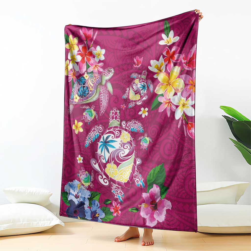 Hawaiian Turtles and Tropical Plants Blanket Pink Watercolor
