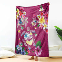 Hawaiian Turtles and Tropical Plants Blanket Pink Watercolor