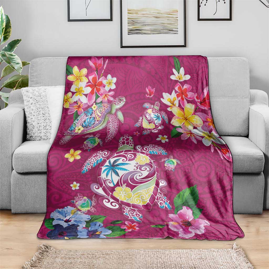Hawaiian Turtles and Tropical Plants Blanket Pink Watercolor