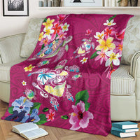 Hawaiian Turtles and Tropical Plants Blanket Pink Watercolor