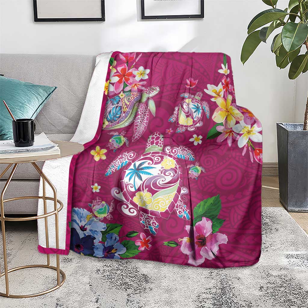 Hawaiian Turtles and Tropical Plants Blanket Pink Watercolor