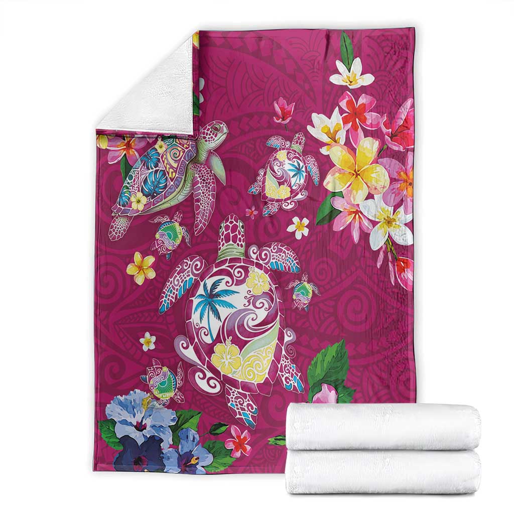 Hawaiian Turtles and Tropical Plants Blanket Pink Watercolor