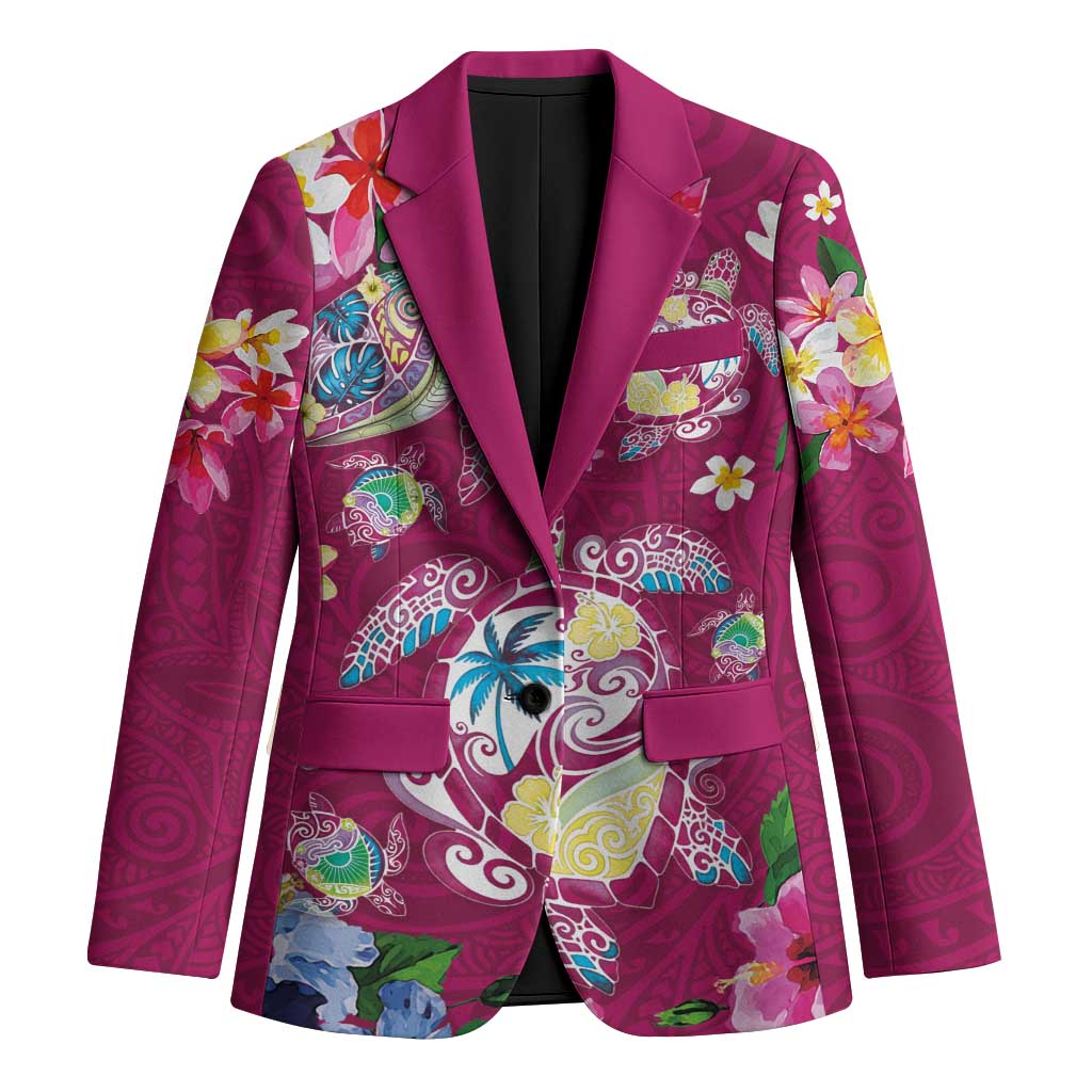 Hawaiian Turtles and Tropical Plants Blazer Pink Watercolor