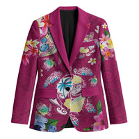 Hawaiian Turtles and Tropical Plants Blazer Pink Watercolor