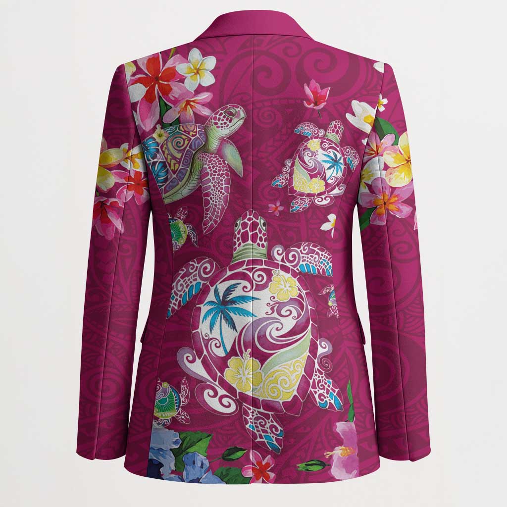 Hawaiian Turtles and Tropical Plants Blazer Pink Watercolor
