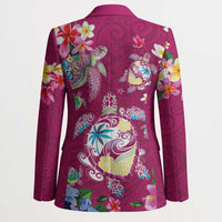 Hawaiian Turtles and Tropical Plants Blazer Pink Watercolor