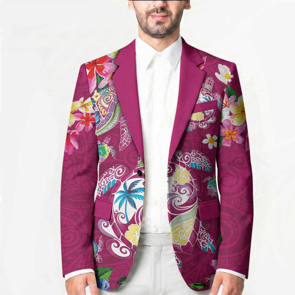 Hawaiian Turtles and Tropical Plants Blazer Pink Watercolor