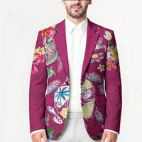 Hawaiian Turtles and Tropical Plants Blazer Pink Watercolor