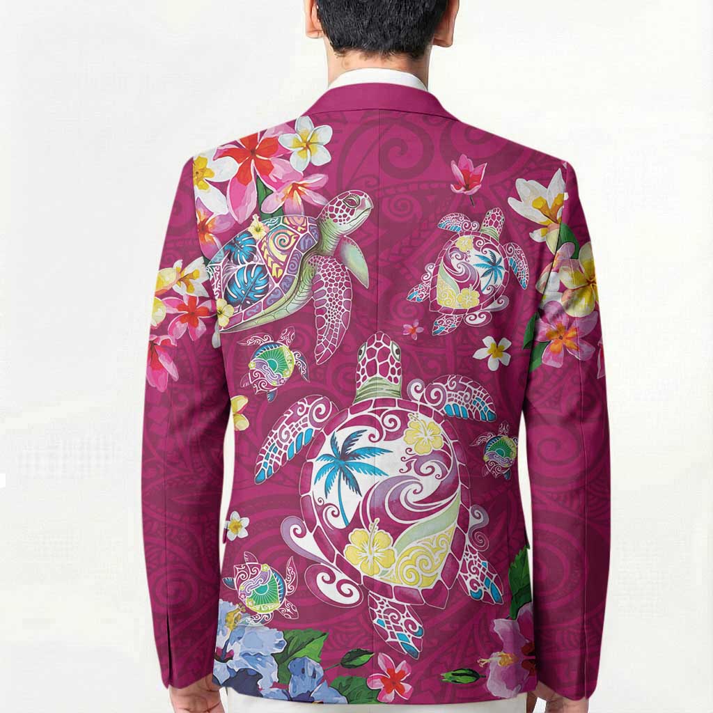 Hawaiian Turtles and Tropical Plants Blazer Pink Watercolor