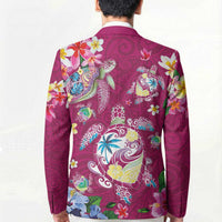 Hawaiian Turtles and Tropical Plants Blazer Pink Watercolor