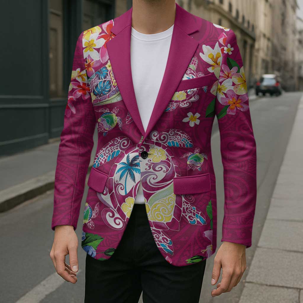 Hawaiian Turtles and Tropical Plants Blazer Pink Watercolor