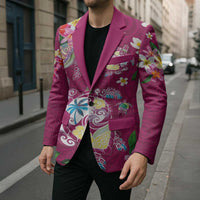 Hawaiian Turtles and Tropical Plants Blazer Pink Watercolor